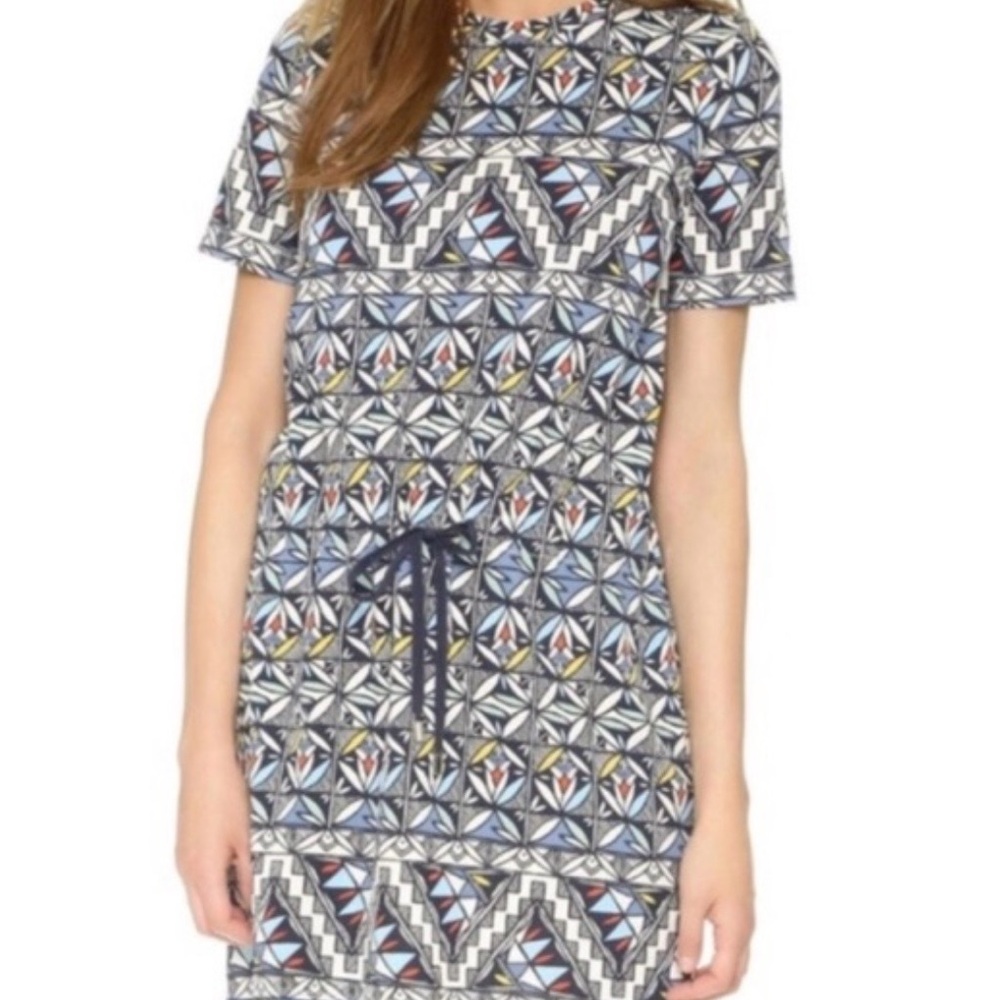 Tory Burch Navy and White Geometric Drawstring Dress